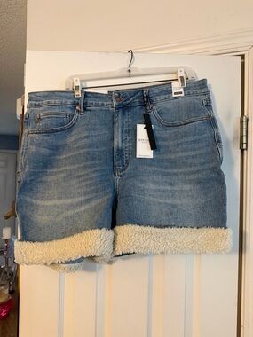 Judy Blue Light Blue Denim Shorts with Sherpa Cuff